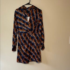Banana Republic Long Sleeve Dress in Blue and Brown